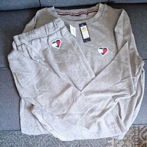 Womens Tommy Hilfiger Sweat Set Sleepwear Embroidered Heart Emblem
